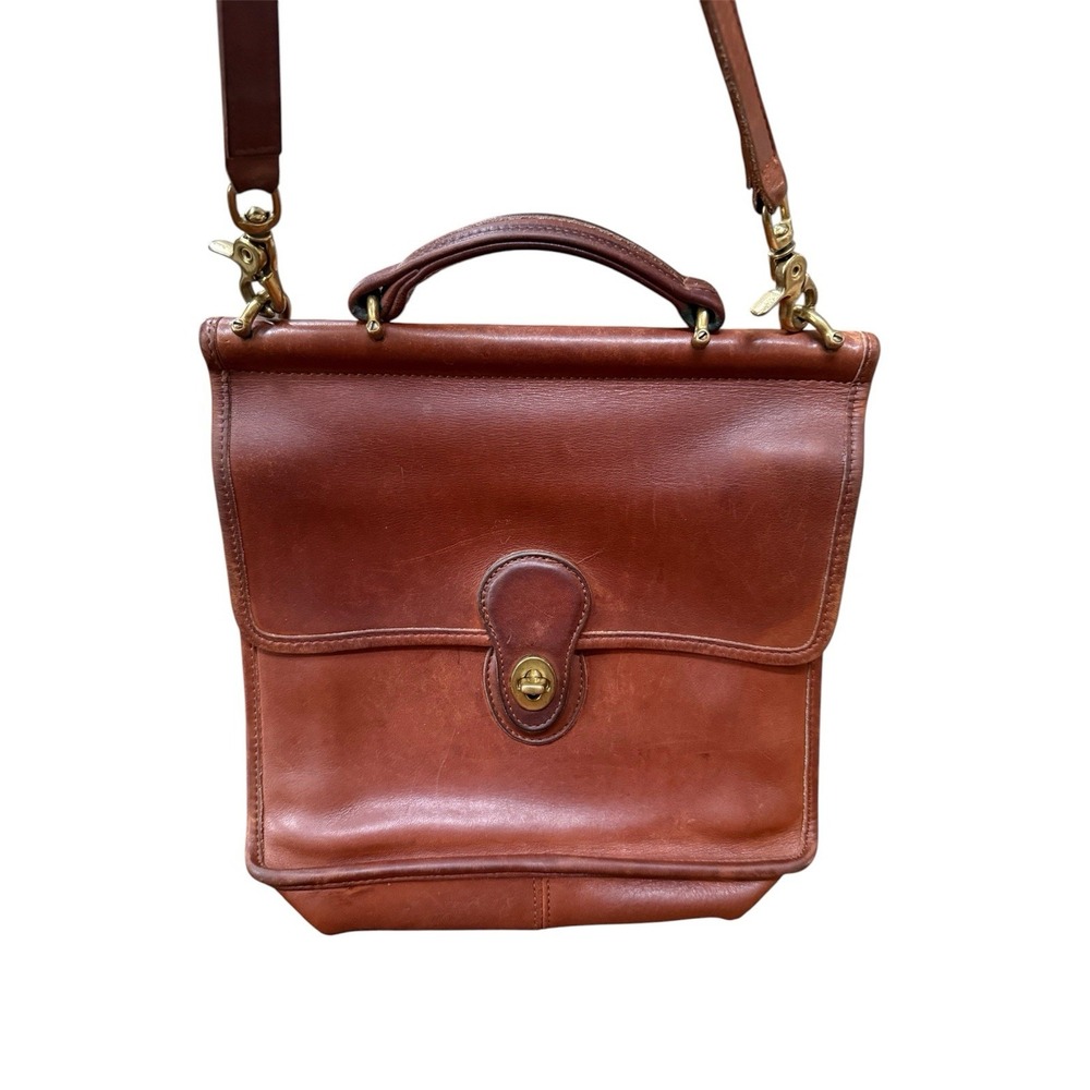 Vintage Coach Willis Brown Cognac Leather Turnlock Satchel Top Handle Bag